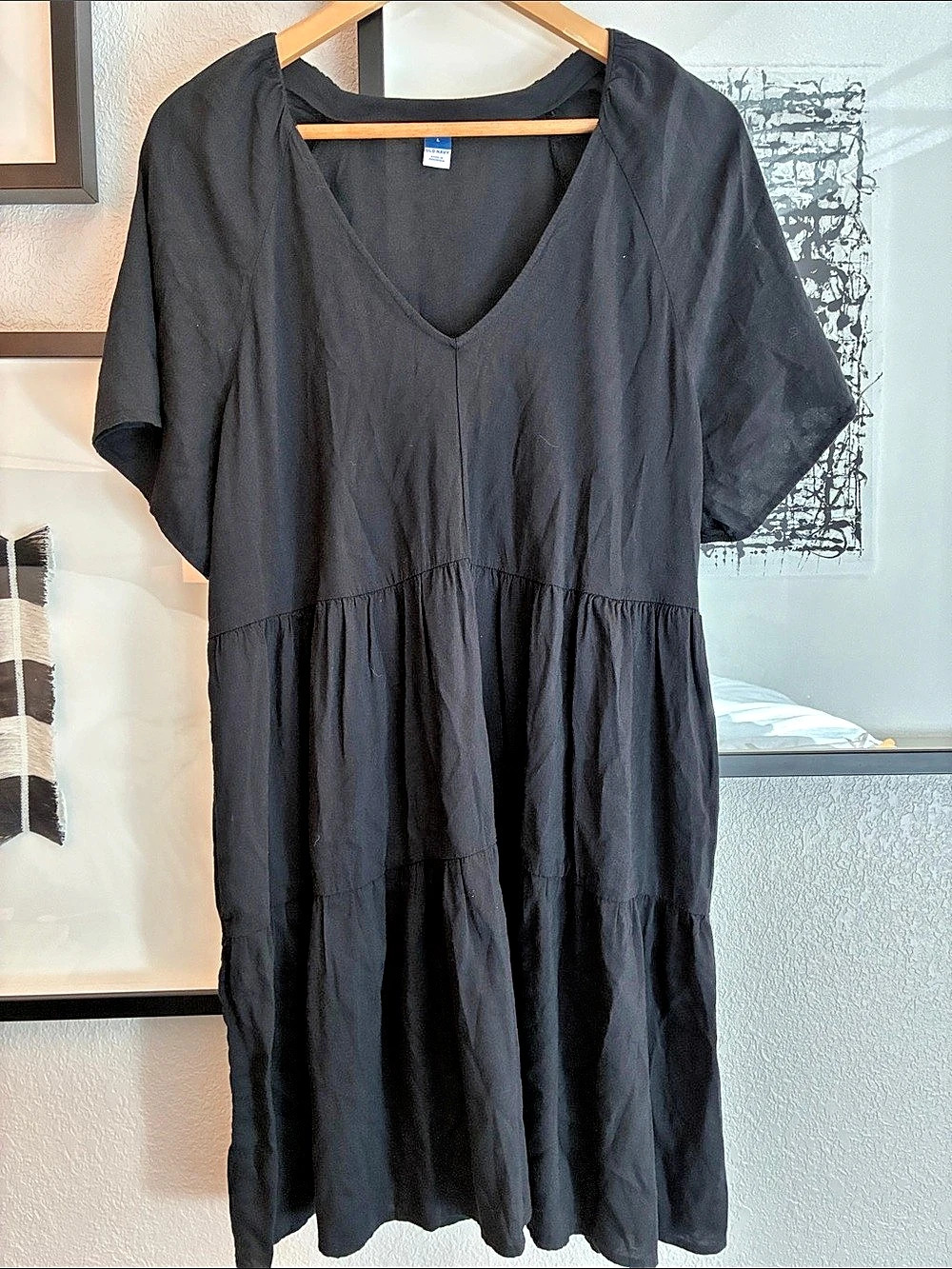 Old Navy V-Neck Mini Swing Dress Black Size Large
